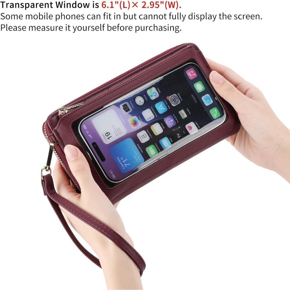 Women Red Phone Purse Crossbody Bags for Small Travel Wallet Touch Screen - Picture 2 of 6